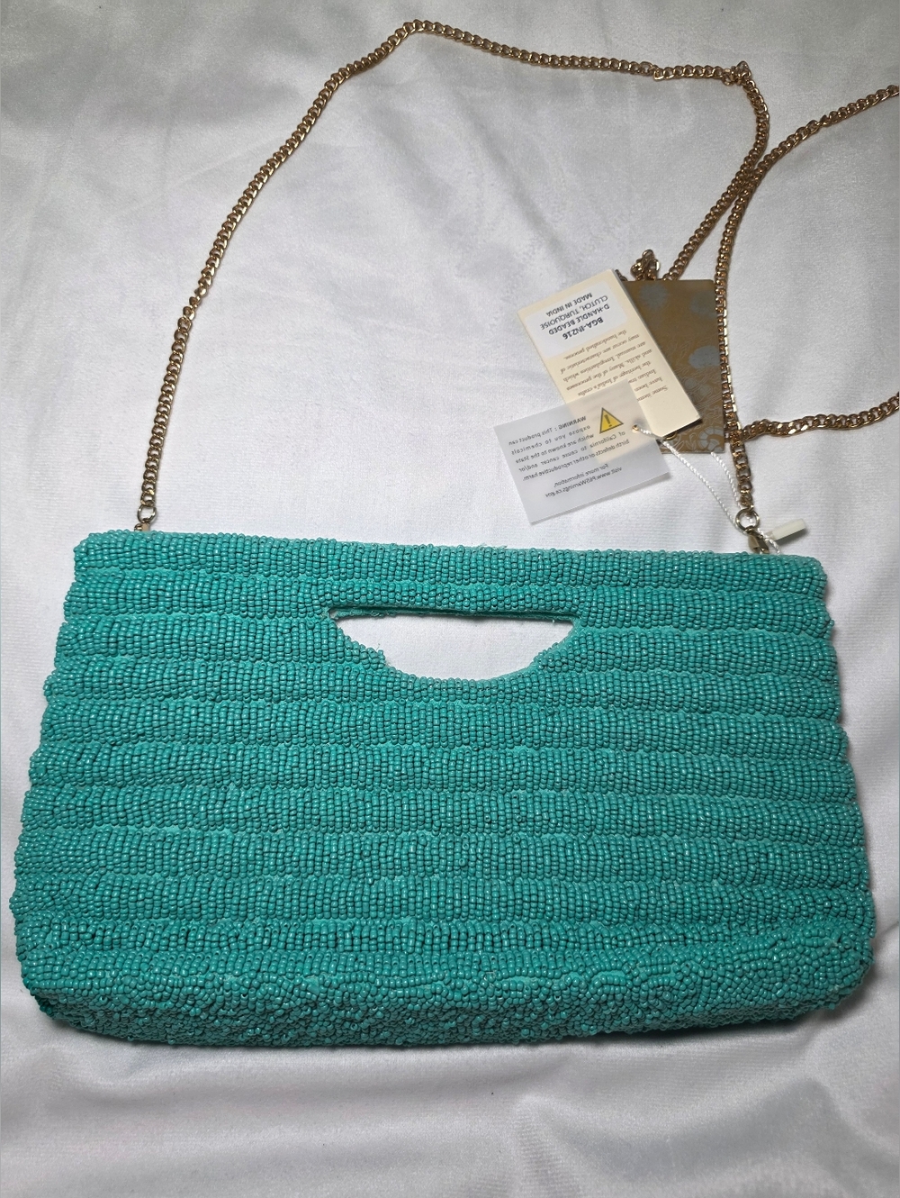 Antik Kraft Turquoise Beaded Clutch D-Handle Evening Bag Chain Strap NWT